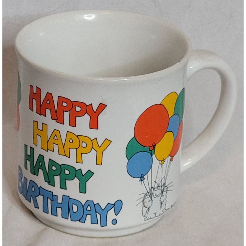 Boynton Cat Coffee Mug Happy Birthday Balloons 1980s Japan